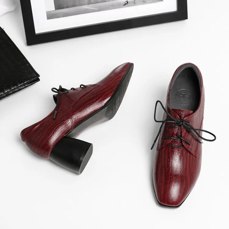 Женские туфли-лодочки GPOKHDS из мягкой овчины на шнурках с квадратным носком