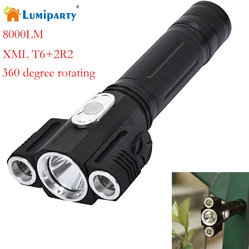 Lumiparty 8000лм светодиодный фонарик XML T6 + 2R2 360 градусов вращающийся наружный
