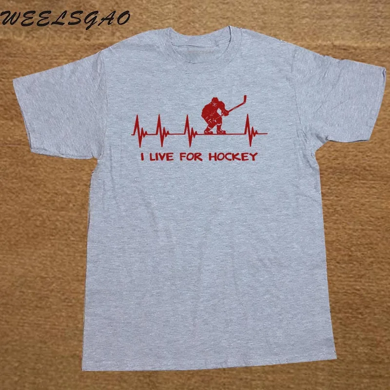 Новая повседневная рубашка с коротким рукавом, топ Hockeyer Gift I Live for Hockeyer, биение сердца, футболка с вырезом лодочкой для мужчин - Цвет: gray
