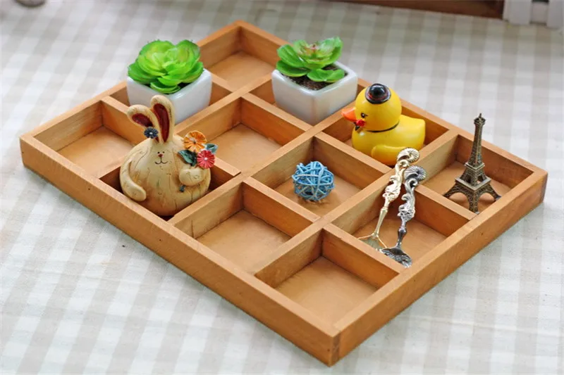 Винтажный поднос для хранения настольных ремесел деревянные цветочные горшки