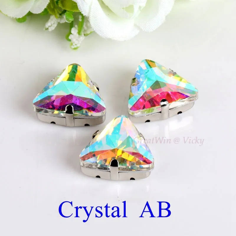 Crystal AB 18 мм 10 шт./упак. Треугольники Форма Стекло пришить стразы с страз в форме когтя металлическое основание, с пряжкой, с украшением в виде кристаллов Камень Алмаз чехол для одежды - Цвет: Crystal AB