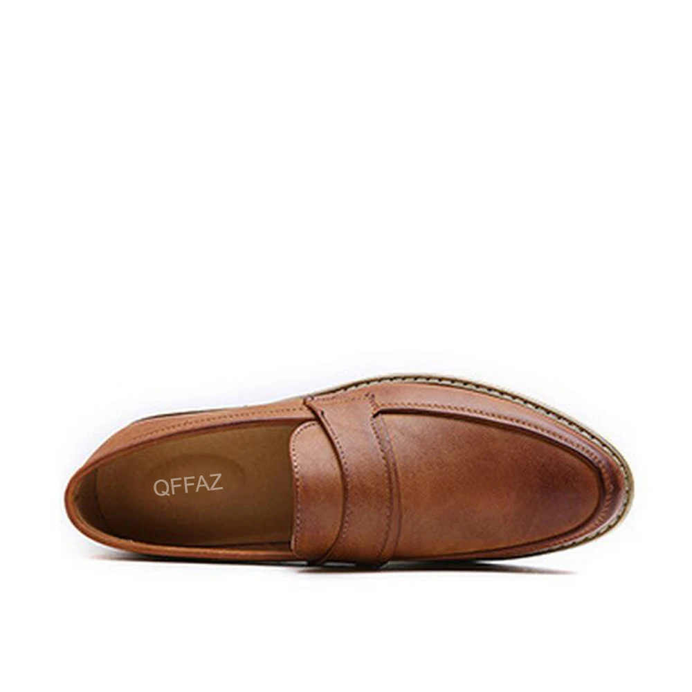 QFFAZ Handmade Italian Style Men Dress Loafers Genuine Leather Formal Business Oxfords Shoes Men's Flats for Party | Обувь