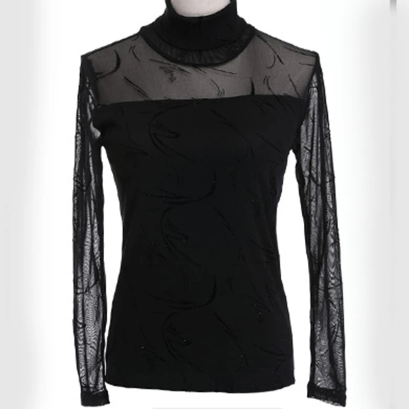 2019 Весна Modis женские блузки Черные Сетчатые рубашки с длинным рукавом эластичные