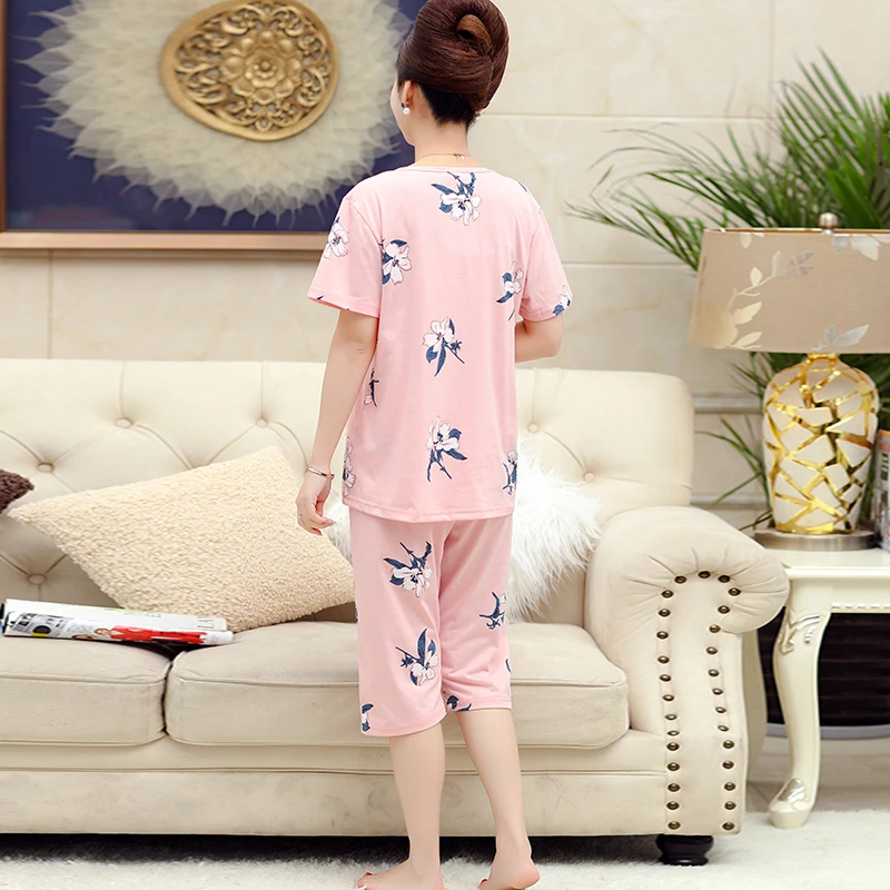 Женская одежда маленькая летняя Пижама с цветочным принтом трикотажная