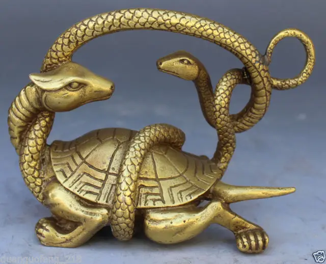 

Chinese Solid Copper Fengshui Mythical Animals Dragon Turtle Snake evil Statue