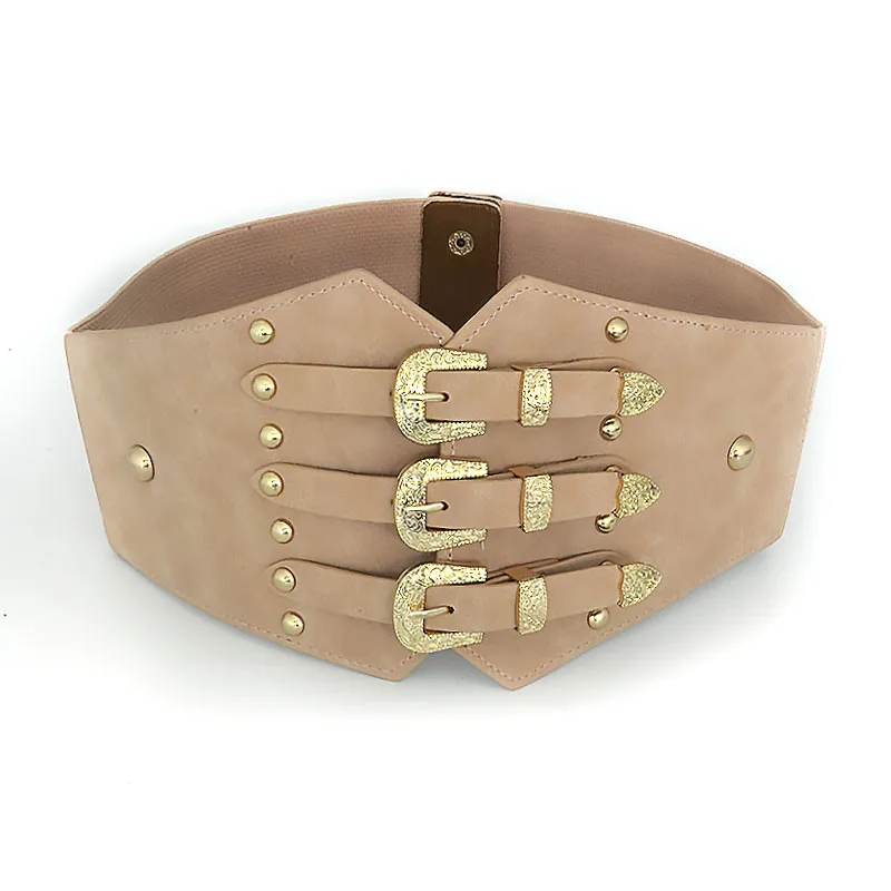 dust pink gold buckl Роскошное женское платье пояс в стиле панк широкие ремни для женщин Ретро металлическая пряжка из искусственной кожи эластичный корсет дизайнерский бренд bg-361 - Цвет: dust pink gold buckl