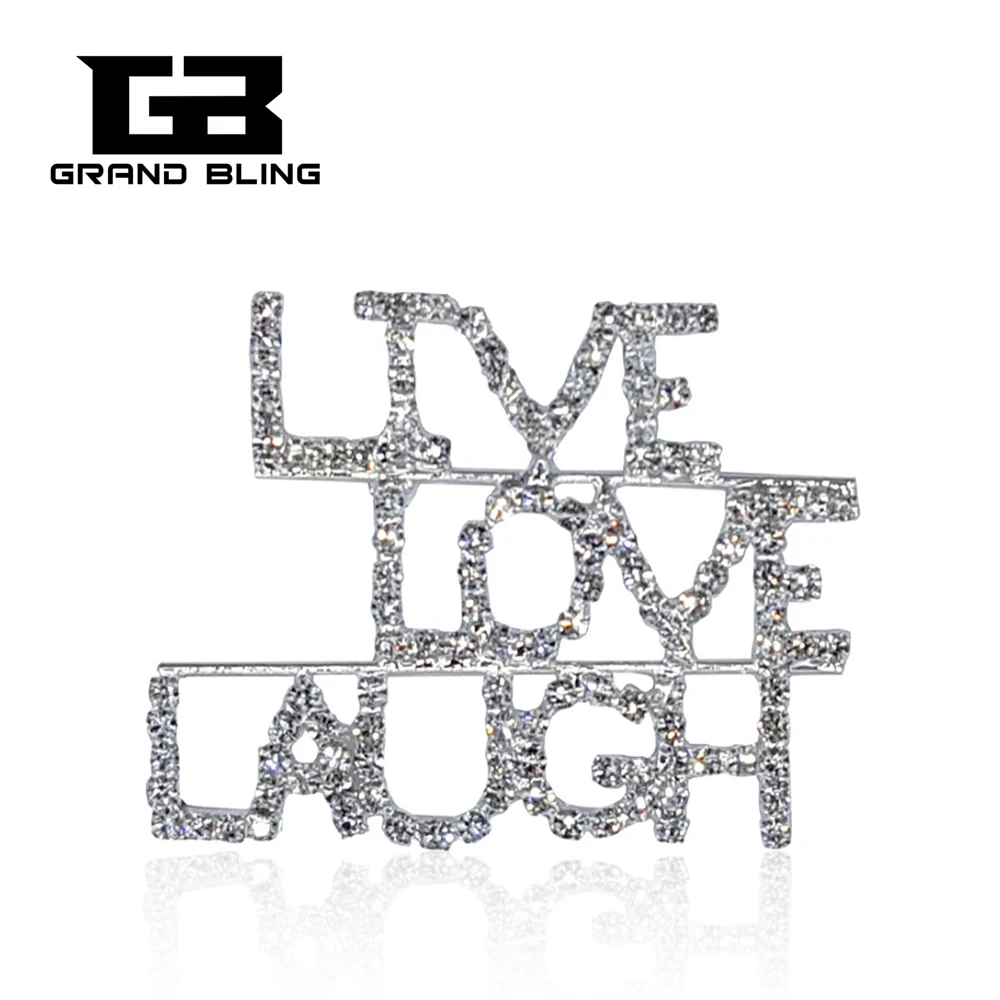 

Silver Color Rhinestone Brooch "LIVE LOVE LAUGH" Word Brooch Pin for Women Man