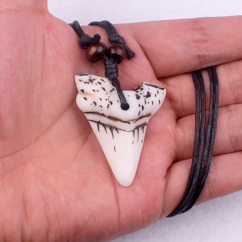 adjustable rope chains handmade resin shark teeth necklaces for women men traveling ethnic necklace fj825 | Украшения и