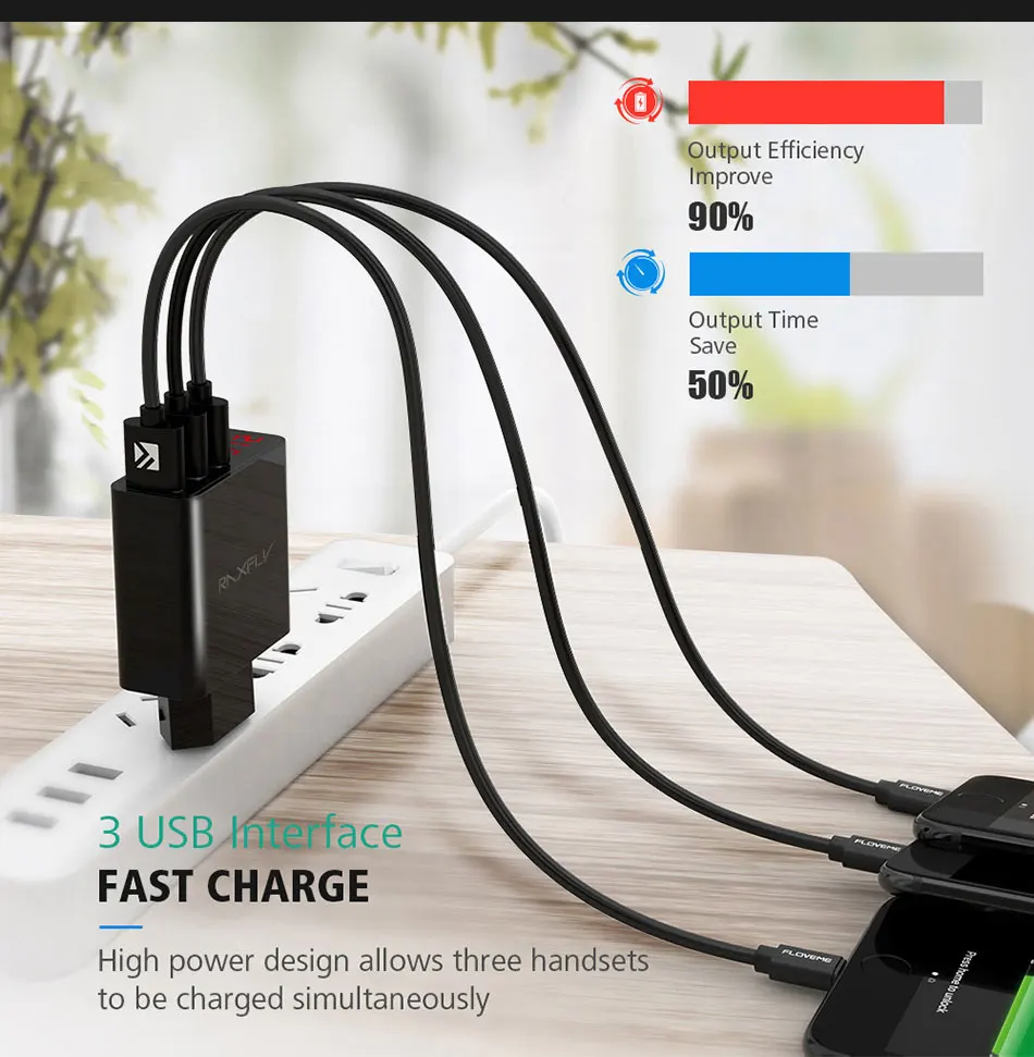 RAXFLY 3 порта USB зарядное устройство для телефона для iPhone 7 6 Plus быстрый Универсальный 5 в 3A светодиодный дисплей путешествия USB зарядное устройство для huawei P9 P10 Lite