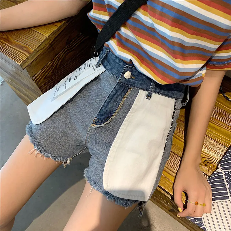 

HziriP Summer Femme Revers Wear Loose Decorative Label Korea 2019 New Fashion Streetwear Ladies High Waist Womens Denim Shorts