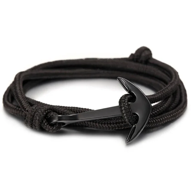 

High quality fashion black anchor bracelet men's charm survival rope chain leather friendship bracelet men and women jewelry