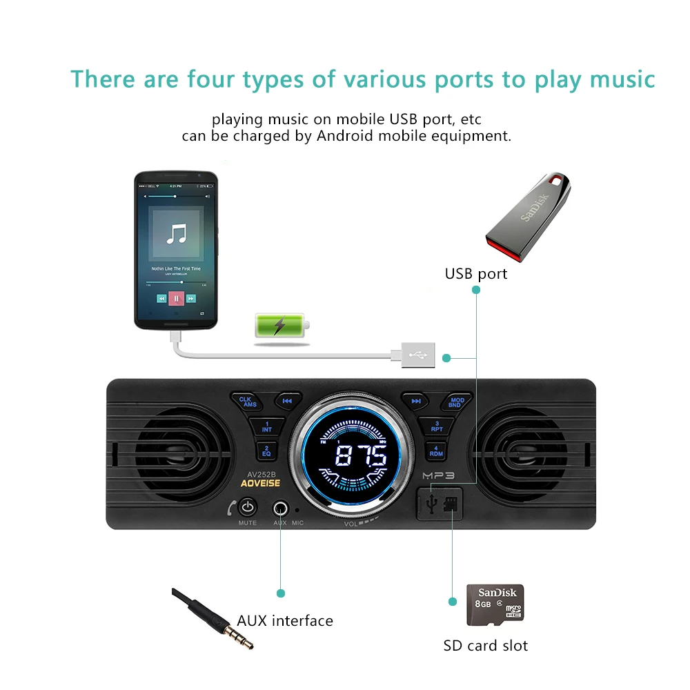 Hikity 1 Дин Радио 12V Bluetooth Авто Автомобильная электроника MP3 аудио плеер FM стерео