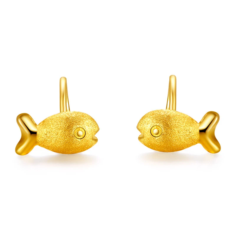 

Pure Solid 999 Yellow Gold Fish Stud Earrings 2.18g