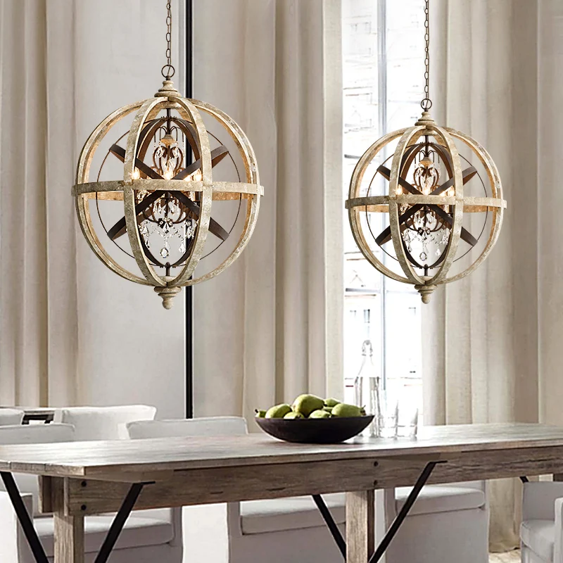 ECOLIGHT Vintage Chandelier Lighting K9 Crystal Decor Wood Retro Lamp for Coffee Bar Dining Room E12/E14 | Освещение