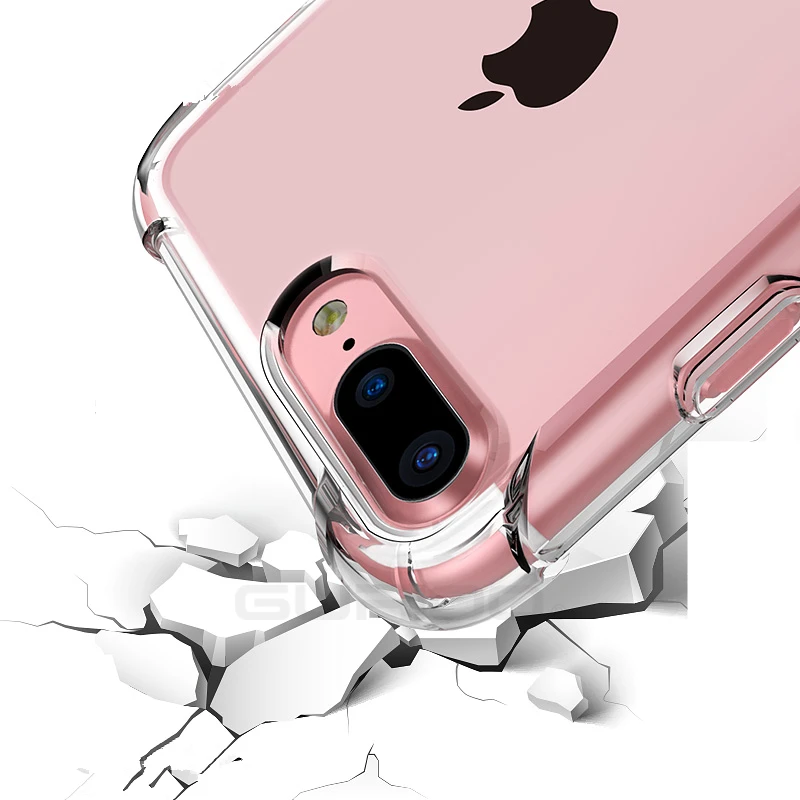 GURIOO For iPhone 8 7 6 6s Plus Crystal Clear Shock Absorption Flexible Silicone TPU Case Anti-Scratch Slim Protective Cover |