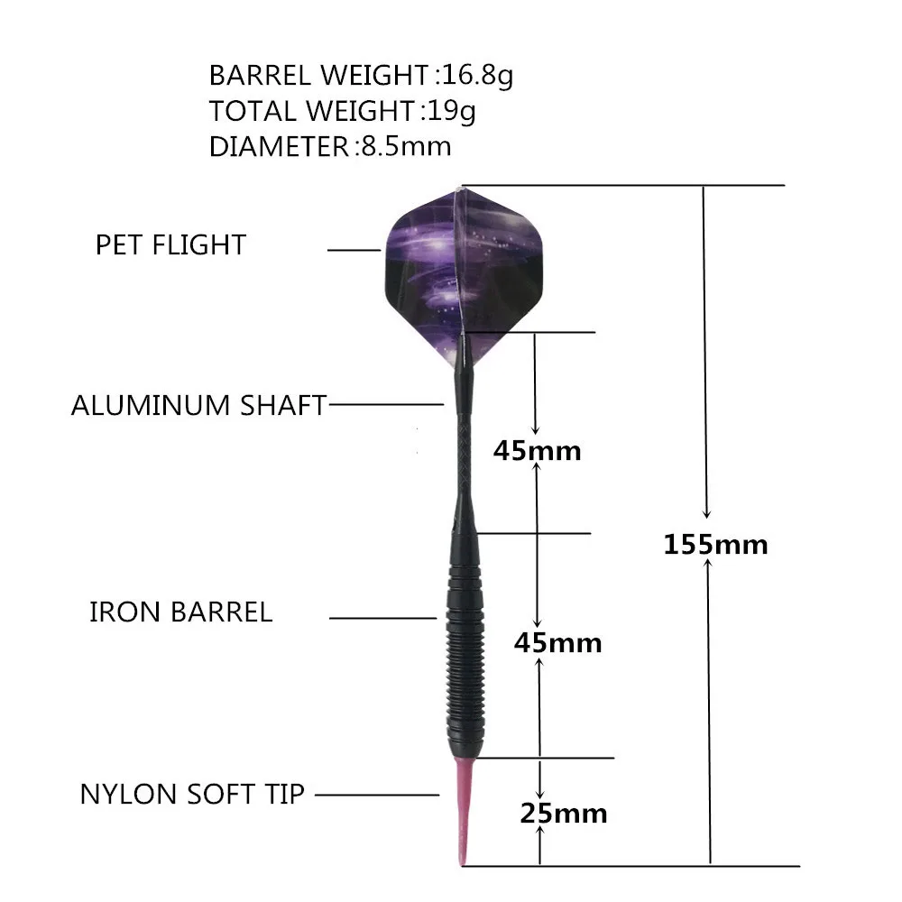 3Pcs 19g Electronic Safe Dart Nylon Soft Tip Black Iron Barrel Aluminum Shaft PET Flight Competition Training | Спорт и развлечения