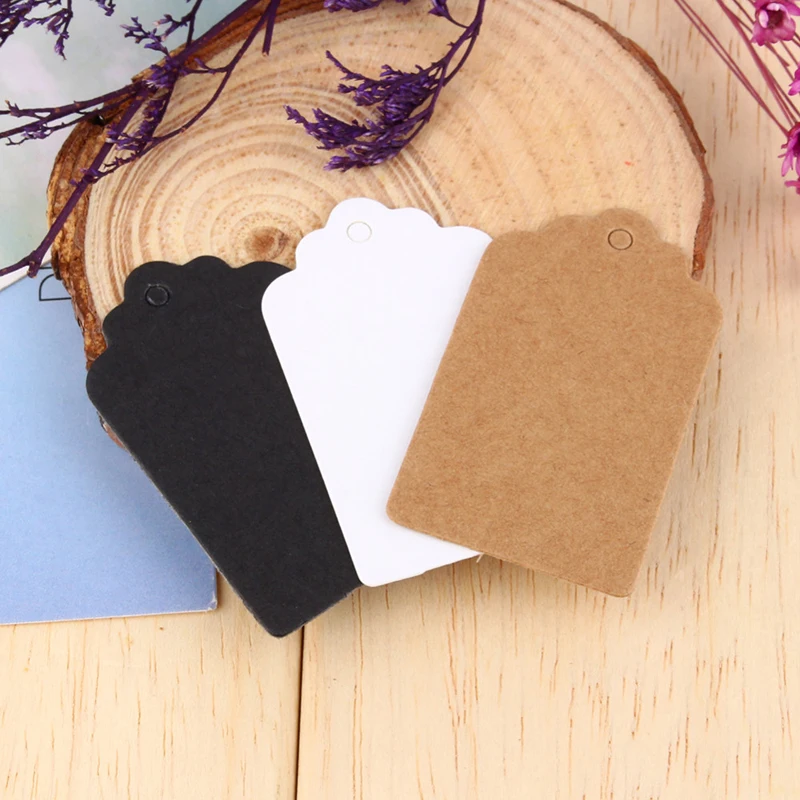 100pcs/bag Kraft Paper Tags Scallop Head Label Luggage Christmas Wedding Party Note DIY Blank Price Hang tag Gift Tag | Дом и сад