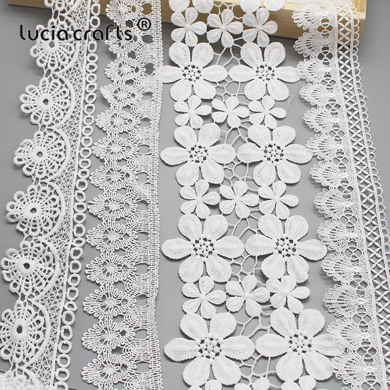 Lucia crafts 2y/lot много вариантов Белый цветок Вышивка Кружева Лента Ткань для шитья DIY материалы ручной работы аксессуары N0601