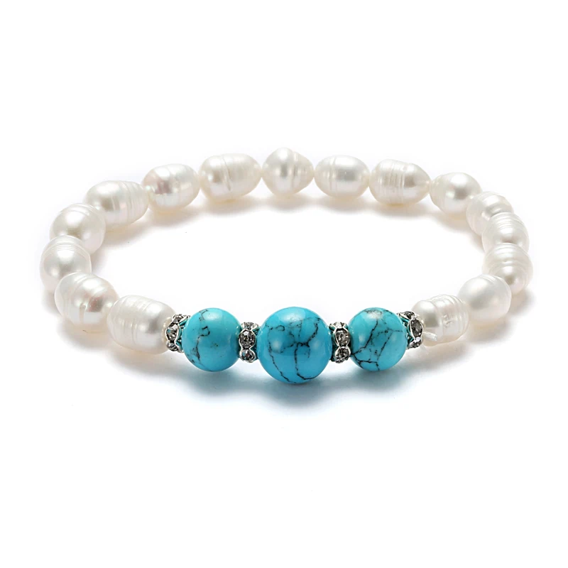 Бирюзовые браслеты в форме капли с натуральным белым пресноводным жемчугом из