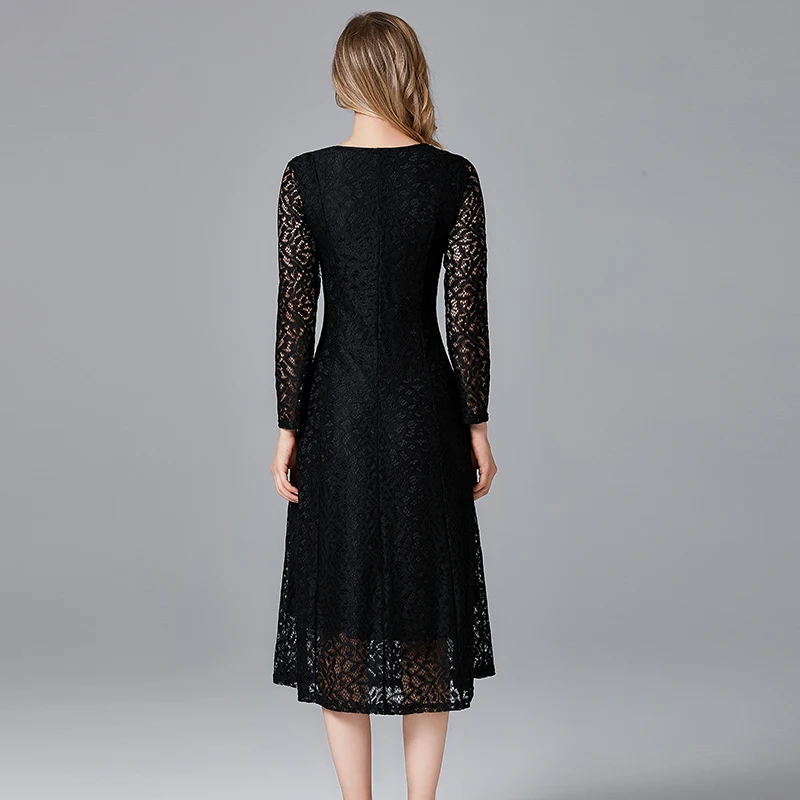 Женское платье с цветочным принтом Черное Кружевное Платье до щиколотки