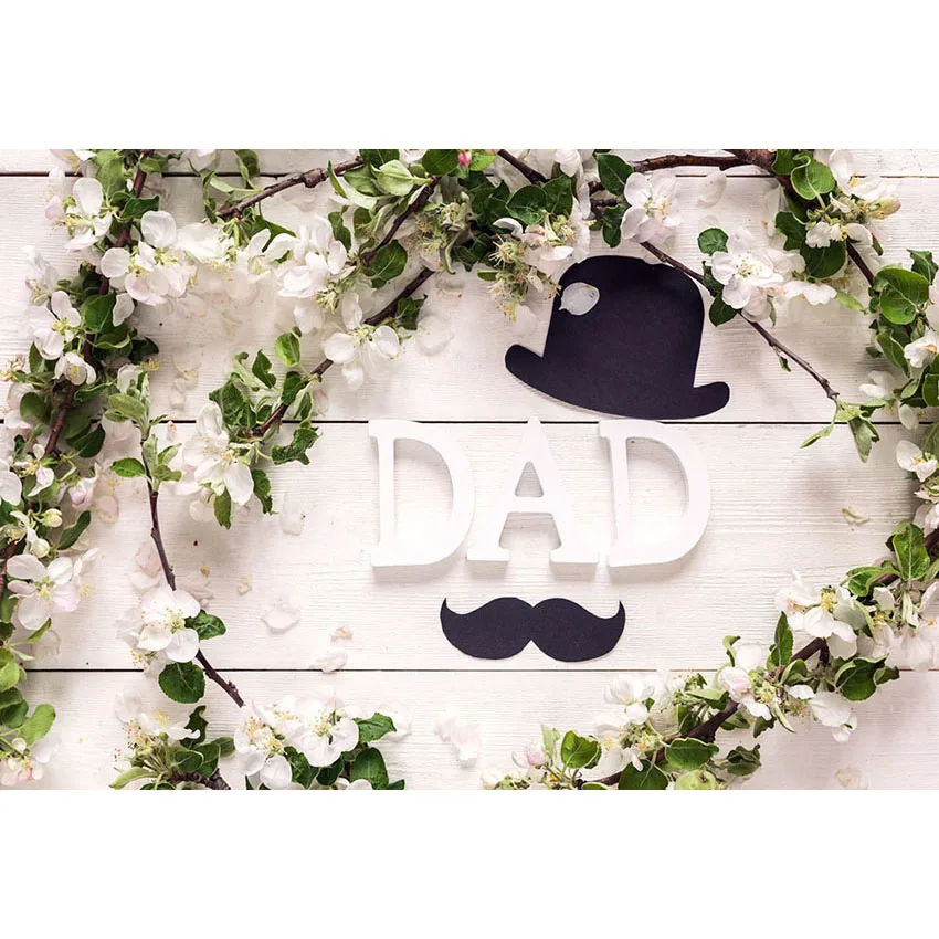 

7x5ft White Flowers Branch Black Hat Happy Father Day Custom Photo Studio Background Backdrop Vinyl Banner 220cm x 150cm