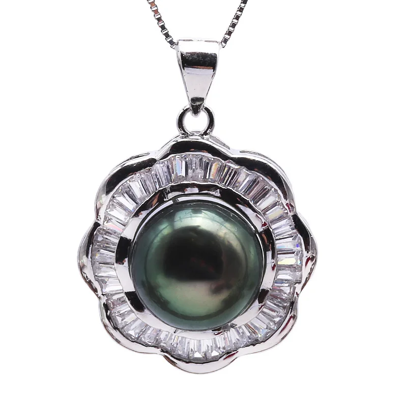 JYX 11.5mm Peacock Green Tahitian Pearl Pendant Necklace South Sea Cultured in 925 Sterling Silver with Zircon 18&quot | Украшения и