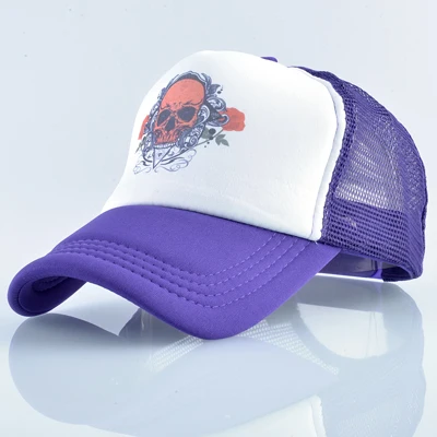 PURPLE TQMSMY Печать Череп и Роза Кепка Женская бейсбольныей козырек кепки s шапки Мужская сетчатая бейсболка Регулируемый головной убор Кепка s Мужская кепка TMBS153 - Цвет: PURPLE