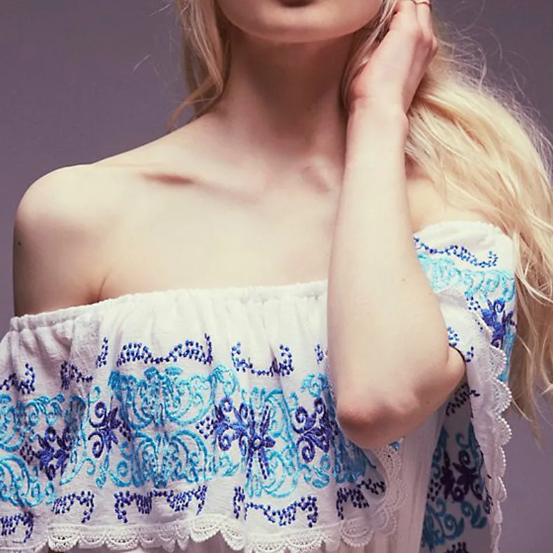 BOHO PEOPLE Elegant Women Sexy Off Shoulder Floral Embroidery Dressy Long Dress Lace Patchwork Floor Length Behemia Vestidos | Женская