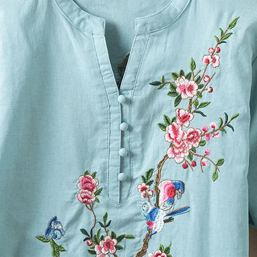 Женская блузка с цветочной вышивкой Повседневная Блузка в этническом стиле V