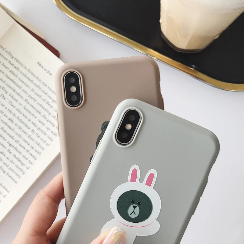 Мягкий матовый яркий мультфильм Медведь Кролик окрашенный чехол для телефона apple