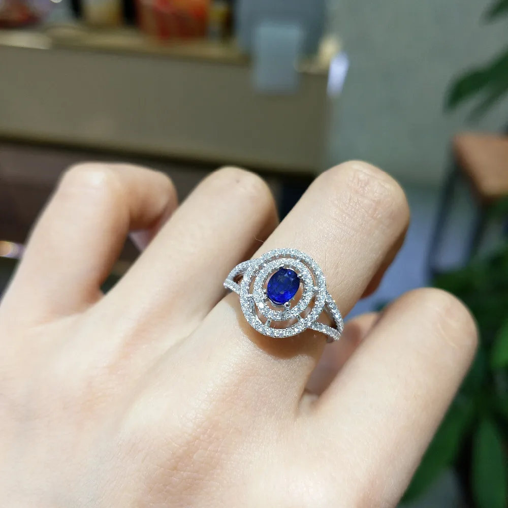 FLZB, красивый натуральный сапфир, драгоценный камень ov 3*5 мм, 0.65ct, Стерлинговое Серебро 925 пробы, с покрытием из белого золота 18 К, роскошный подарок для леди