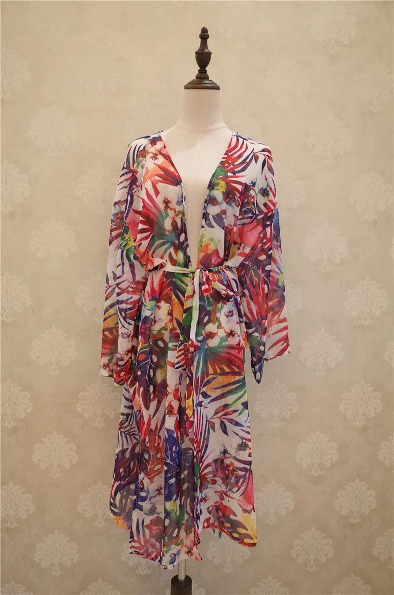 Пляжная туника с разноцветными цветочными принтами в богемном стиле большие