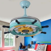 2019 36inch 42inch led cartoon creative rudder remote control invisible ceiling fan lamp childrens room with electric fan boy