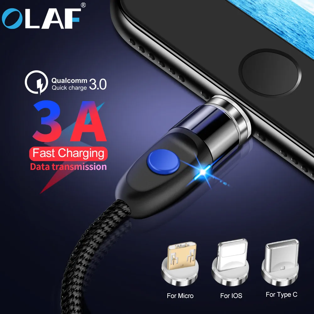 Магнитный кабель OLAF для iPhone Samsung 3 А Micro USB Type C быстрой зарядки и синхронизации