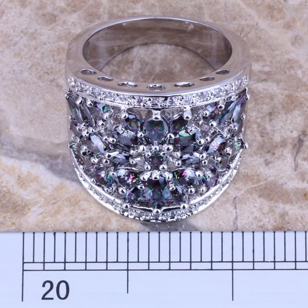 Изящное кольцо с серебристым покрытием цвета радуги и белого CZ Размер 6 / 7 8/9/10/11