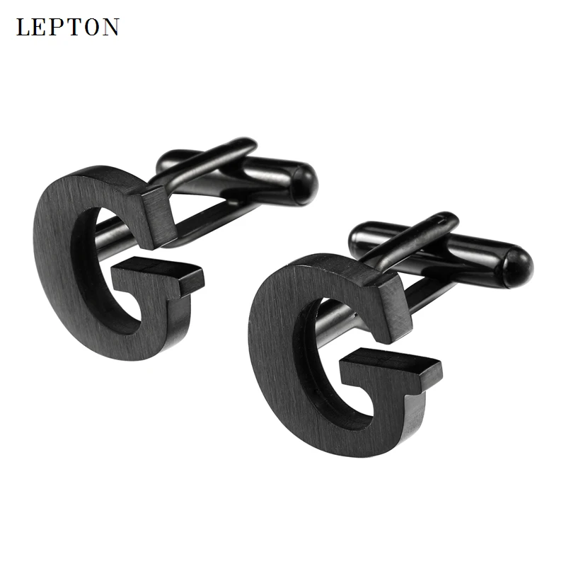Lepton Stainless steel Cufflinks for Mens IP Black Gun Metal Letters G Cuff links Men French Shirt Cuff Cufflink Relojes Gemelos images - 6