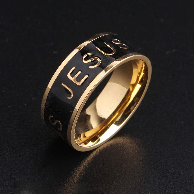 8 мм золотого цвета JESUS black oil 316L свадебные кольца из нержавеющей стали для мужчин и