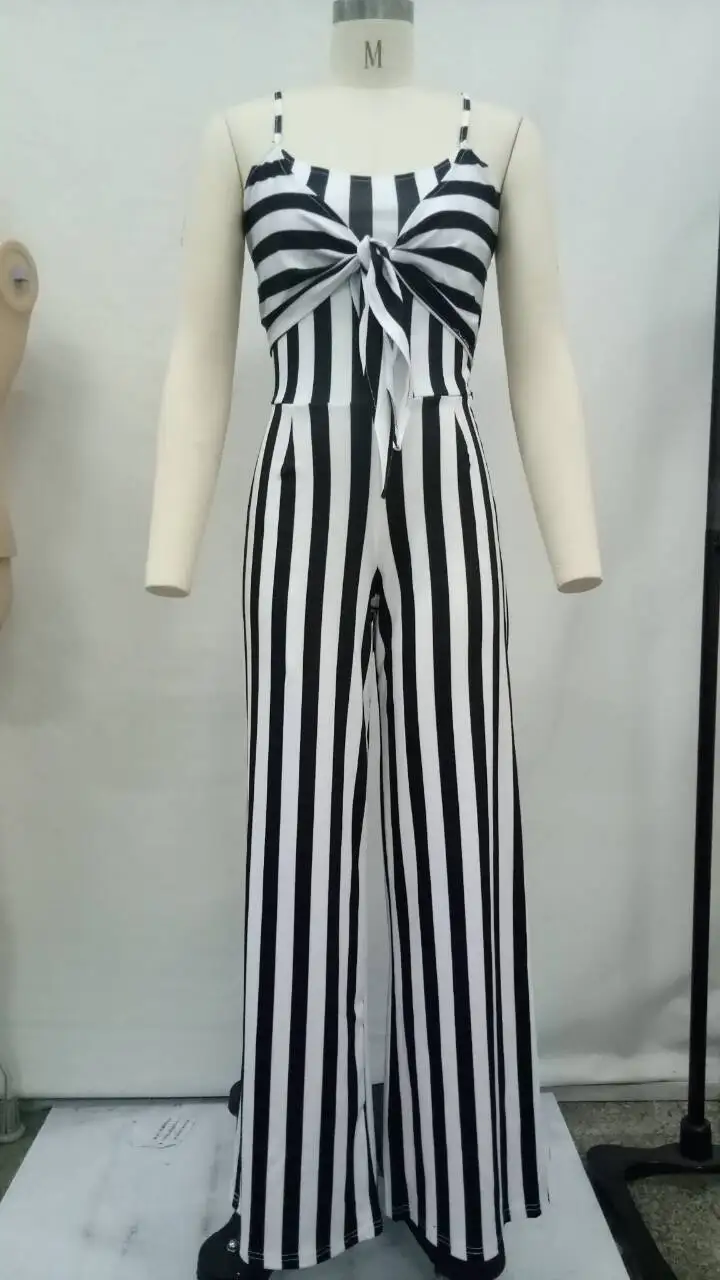 Plus Size Backelss Sexy Striped Spaghetti Strap Jumpsuit Womens Rompers Overalls Summer Bodysuit Stripe Bow Wide Leg Romper | Женская