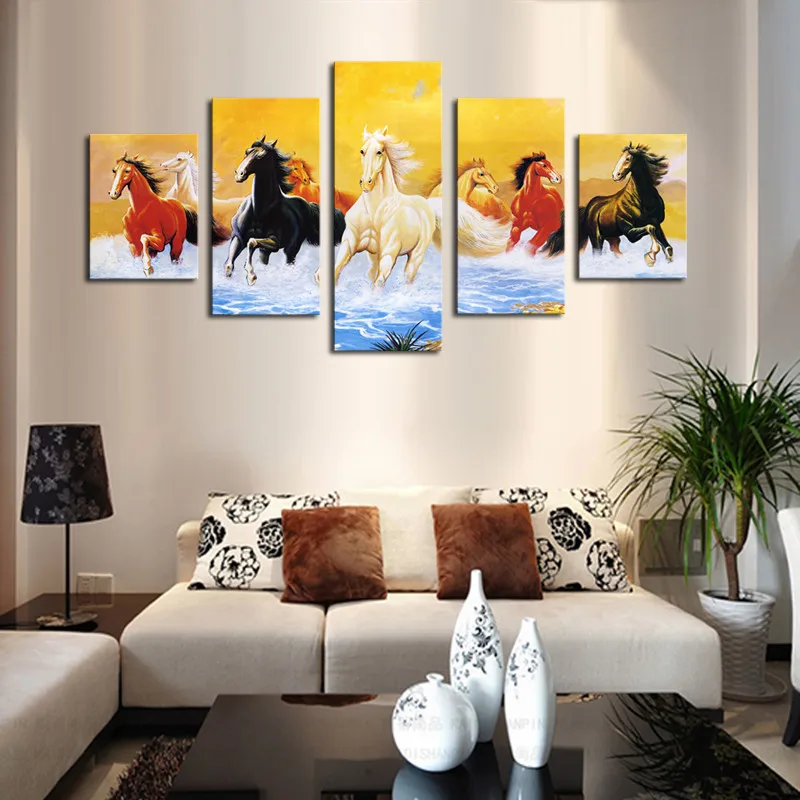 

Unframed 5 Panels Horses Running Printed Painting Modern Canvas Wall Art Printings For Wall Decor Home Decoration Artwork