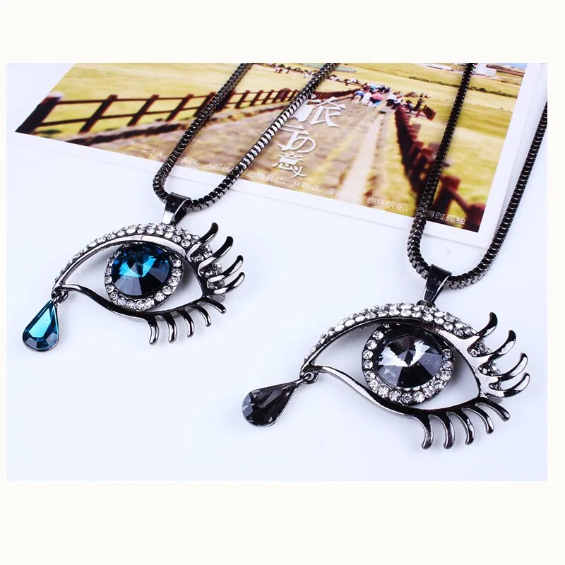 Мода Crystal Eye Pendente Цепочки и ожерелья для Для женщин камни Синий глаза ресниц слезы