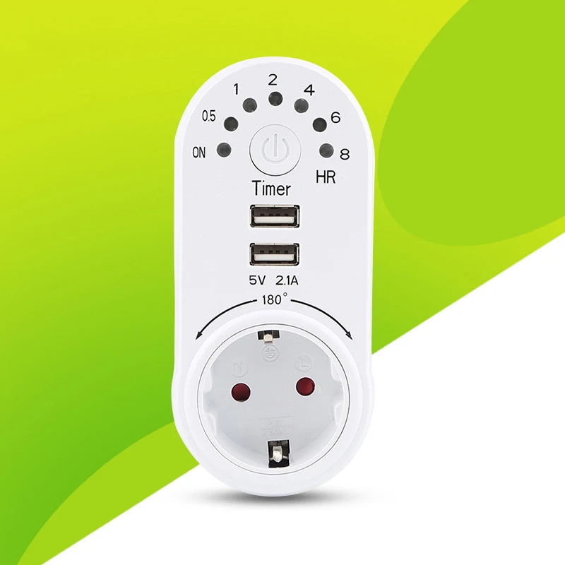 Обратный отсчет Dual USB электронный контроллер времени умная розетка белые