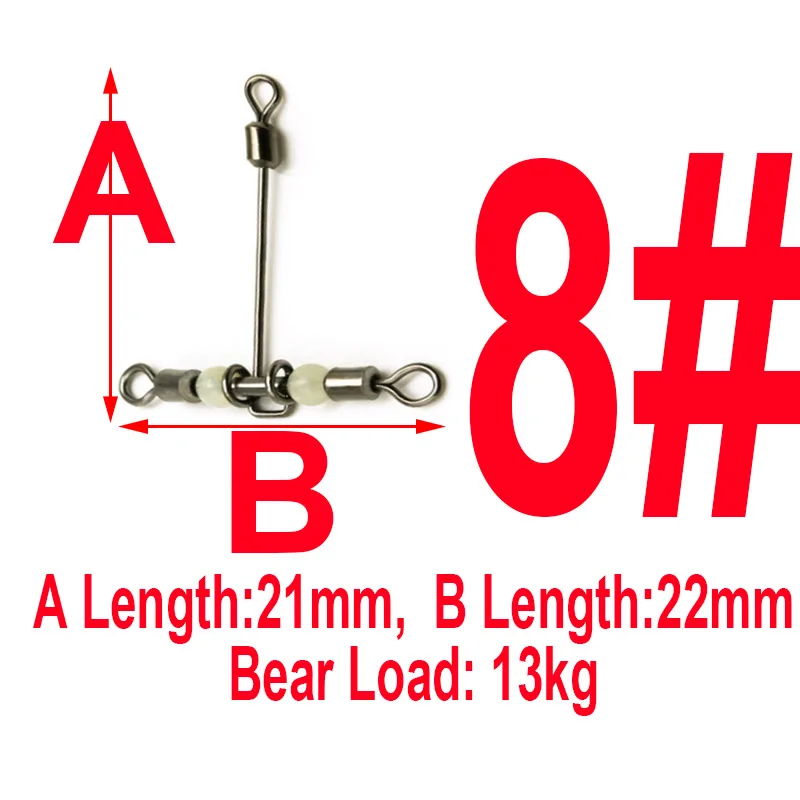 size8 10pcs 10 шт. 3 Way футболка со светящимся принтом-shape форме, благодаря чему создается ощущение невесомости с Вертлюги по обе стороны линии прокатки леска приманка аксессуары ловля карпа морских рыболовных крючков разъем рыболовные инструмент - Цвет: size8 10pcs