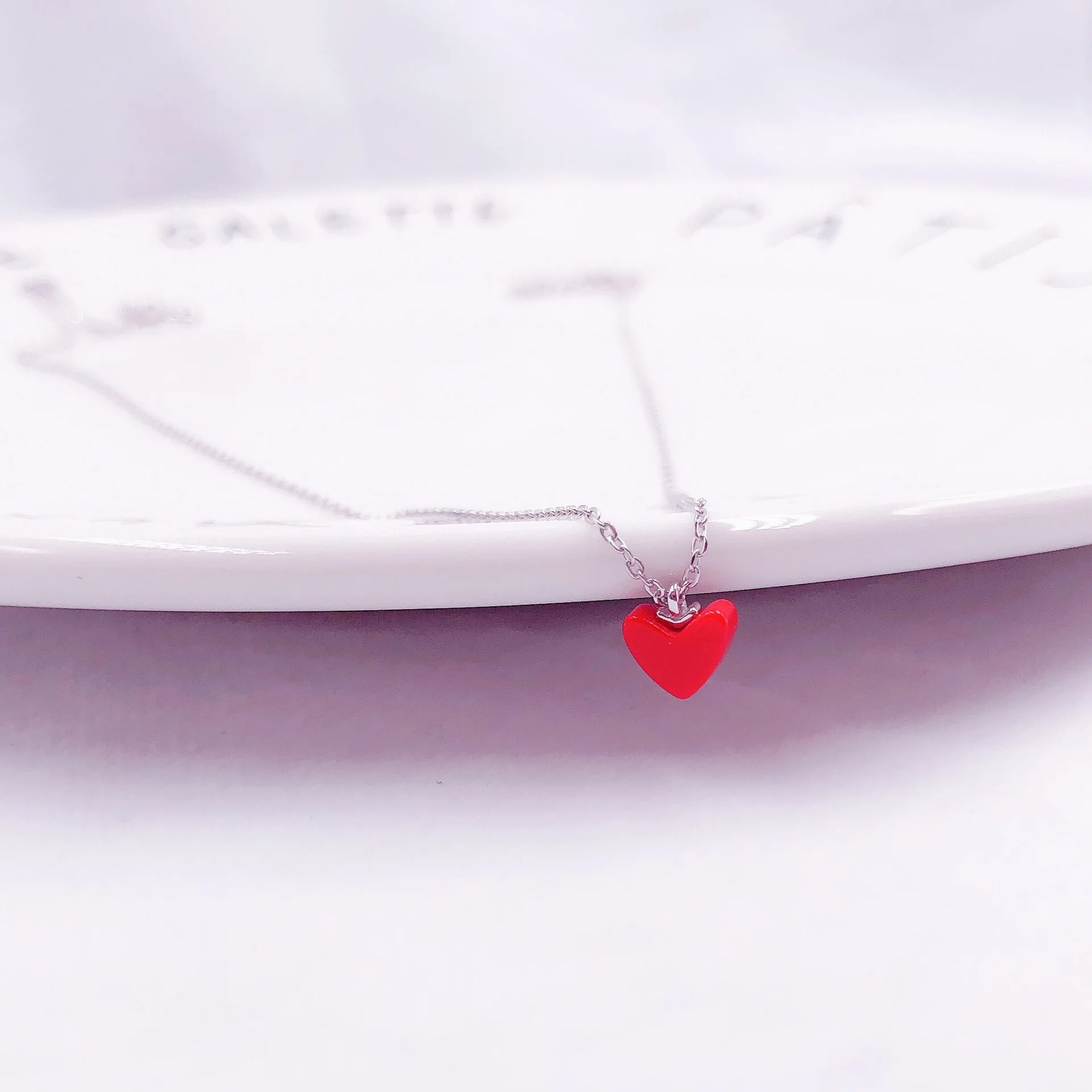 artificial coral red heart woman necklace 100% 925 Sterling silver nacklace Jewellery Clavicle chain pendant charms | Украшения и