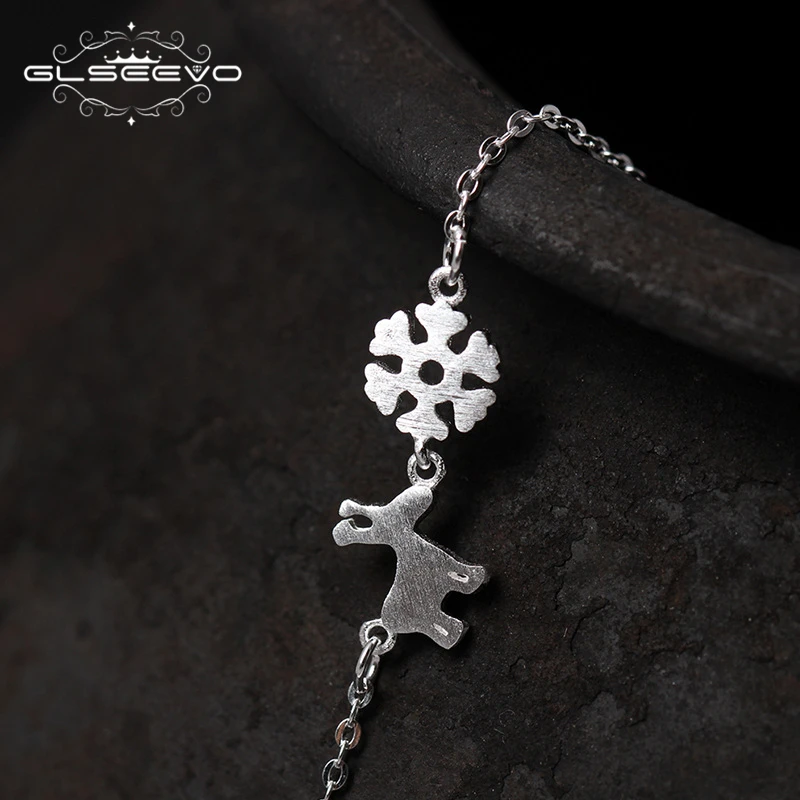 GLSEEVO Real 925 Sterling Silver Snowflakes And Deer Adjustable Charms Bracelet Gift For Girl Daughter Pulseira Feminina GB0006 | Украшения