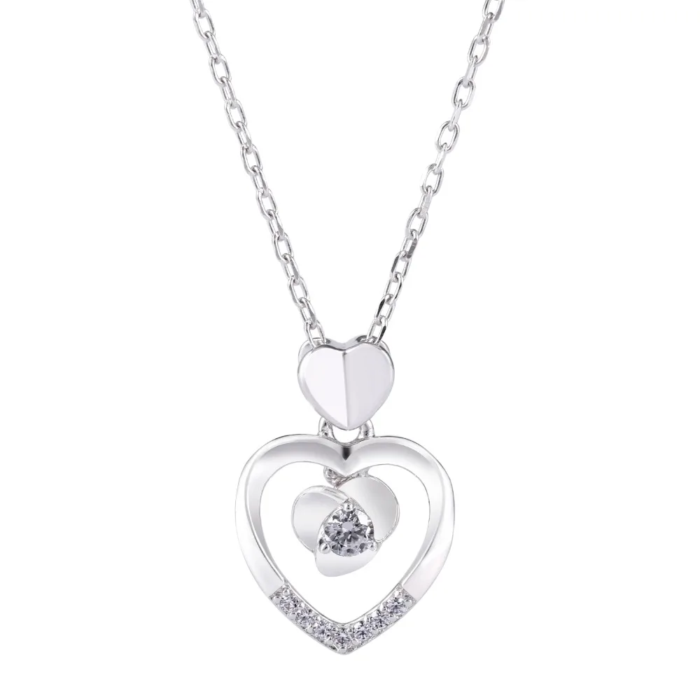 Veecans Romantic Love Heart Pendant Necklace For Women 925 Sterling Silver Necklaces with Cubic Zirconia Bijoux Box | Украшения и