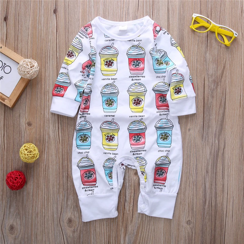 Newborn Baby Boys Romper Clothes Warm Long Sleeve Ice Cream Print Jumpsuit Outfits NEW |