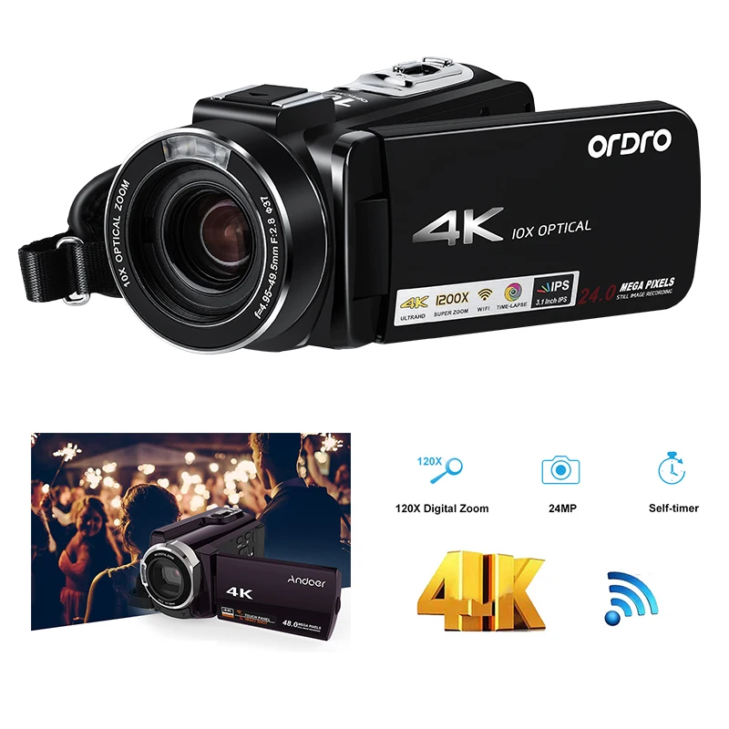 Ordro UHD 4k wifi 24MP цифровая видеокамера с 3,1 ''сенсорным дисплеем wifi цифровая видеокамера Профессиональная фотография Cam