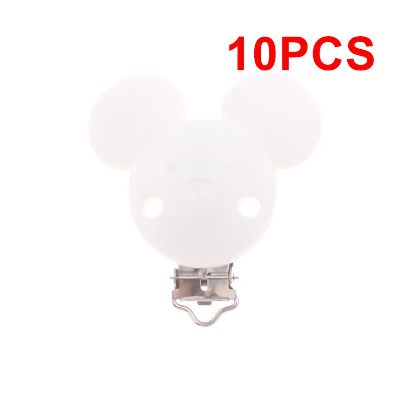 Mouse White 01 10 шт. круглые силиконовые клипсы для соски BPA бесплатно соска для младенцев застежки Прорезыватель зубов ожерелье держатель соски DIY украшение в виде мыши - Цвет: Mouse White 01