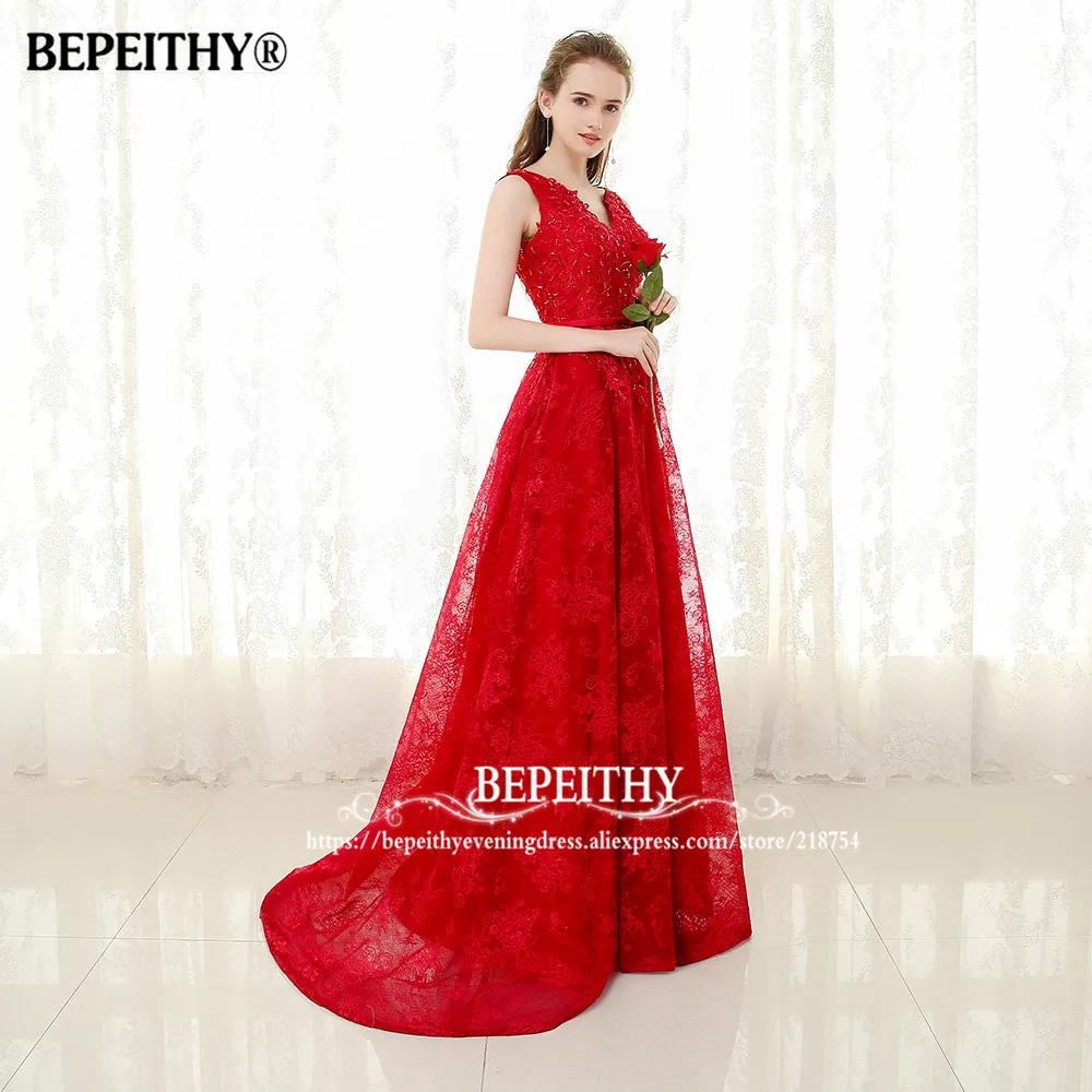 BEPEITHY Robe De Soiree кружевное длинное вечернее платье с поясом 2020 полная длина дешевые