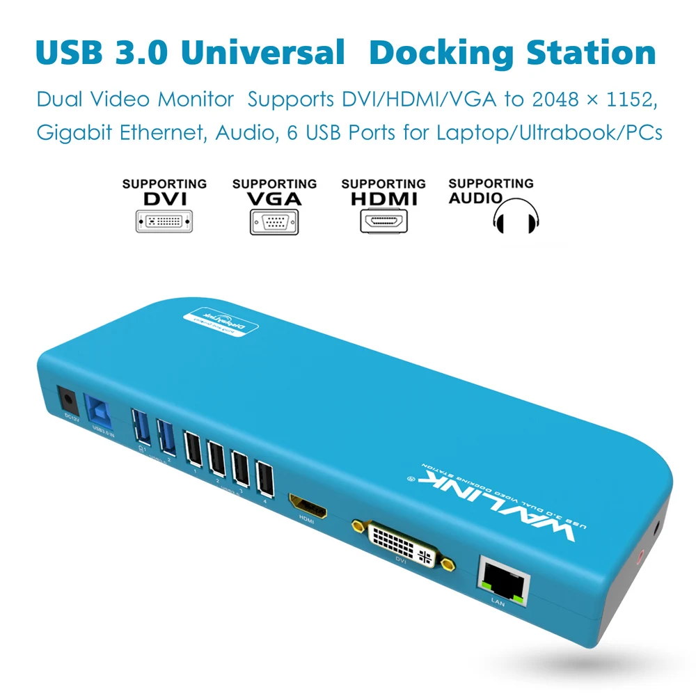 Универсальная док станция WAVLINK USB3.0 для ноутбука двойной видеомонитор Поддержка